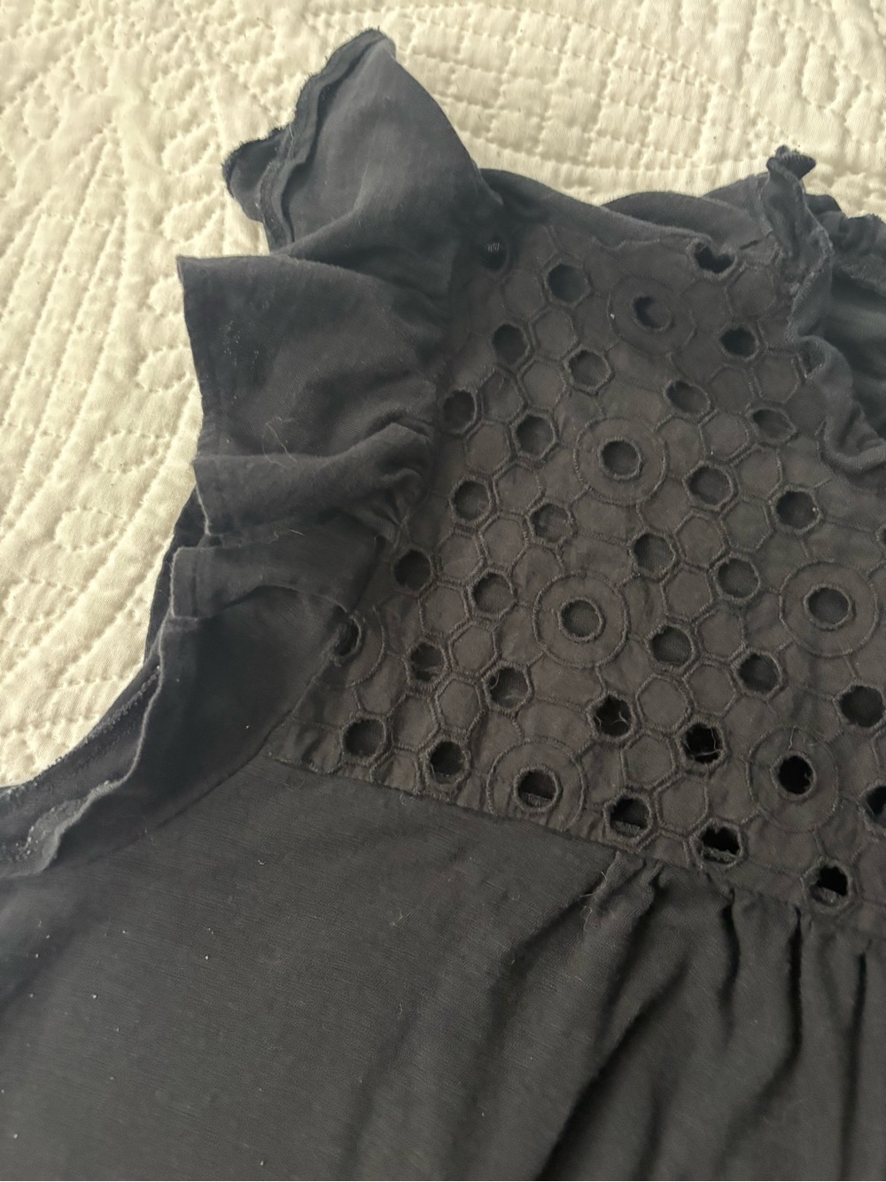 LOFT Black Eyelet Yoke Ruffle Sleeve Tunic Top - Picture 3 of 7